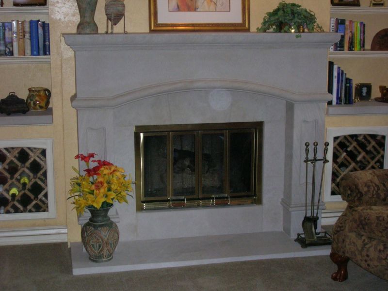 Limestone fireplace surround
